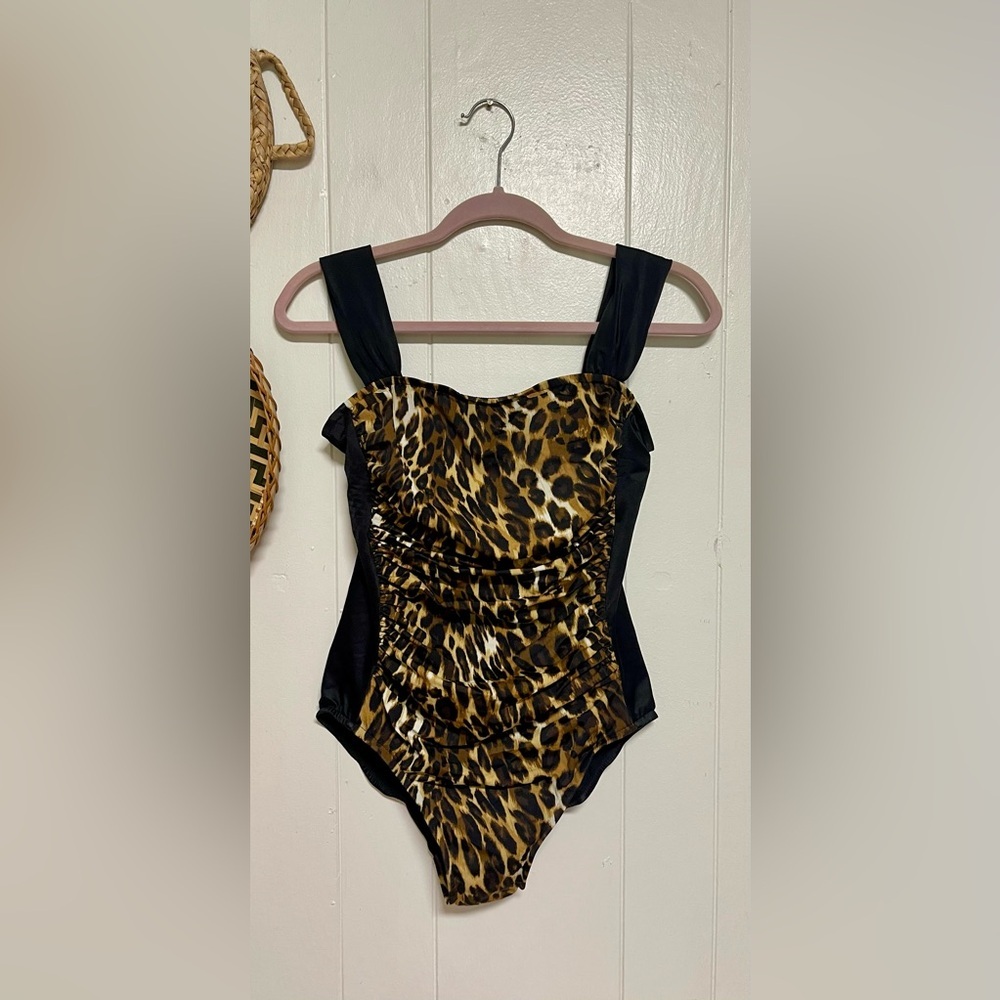 SWIMSLIMMER Leopard Print Swimsuit with Black Accents Size 10